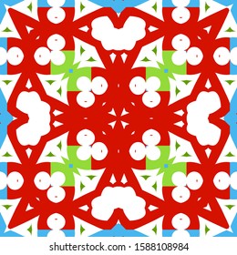 Antique mexican talavera ceramic. Graphic design. Vector seamless pattern poster. Red floral and abstract decor for scrapbooking, smartphone cases, T-shirts, bags or linens.