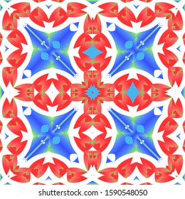 Antique mexican talavera ceramic. Graphic design. Vector seamless pattern poster. Red floral and abstract decor for scrapbooking, smartphone cases, T-shirts, bags or linens.