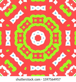 Antique mexican talavera ceramic. Graphic design. Vector seamless pattern poster. Red floral and abstract decor for scrapbooking, smartphone cases, T-shirts, bags or linens.
