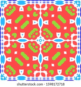 Antique mexican talavera ceramic. Graphic design. Vector seamless pattern poster. Red floral and abstract decor for scrapbooking, smartphone cases, T-shirts, bags or linens.