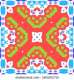 Antique mexican talavera ceramic. Graphic design. Vector seamless pattern poster. Red floral and abstract decor for scrapbooking, smartphone cases, T-shirts, bags or linens.