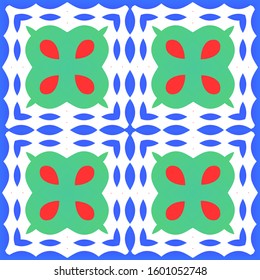 Antique mexican talavera ceramic. Graphic design. Vector seamless pattern poster. Red floral and abstract decor for scrapbooking, smartphone cases, T-shirts, bags or linens.