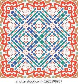 Antique mexican talavera ceramic. Graphic design. Vector seamless pattern poster. Red floral and abstract decor for scrapbooking, smartphone cases, T-shirts, bags or linens.