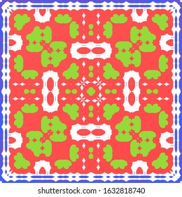 Antique mexican talavera ceramic. Graphic design. Vector seamless pattern poster. Red floral and abstract decor for scrapbooking, smartphone cases, T-shirts, bags or linens.