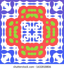 Antique mexican talavera ceramic. Graphic design. Vector seamless pattern poster. Red floral and abstract decor for scrapbooking, smartphone cases, T-shirts, bags or linens.