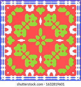 Antique mexican talavera ceramic. Graphic design. Vector seamless pattern poster. Red floral and abstract decor for scrapbooking, smartphone cases, T-shirts, bags or linens.