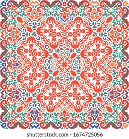 Antique mexican talavera ceramic. Graphic design. Vector seamless pattern theme. Red floral and abstract decor for scrapbooking, smartphone cases, T-shirts, bags or linens.