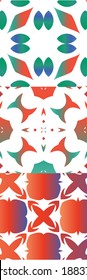 Antique mexican talavera ceramic. Graphic design. Kit of vector seamless patterns. Red floral and abstract decor for scrapbooking, smartphone cases, T-shirts, bags or linens.