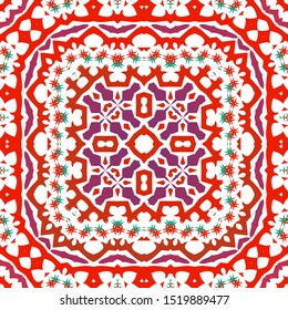 Antique mexican talavera ceramic. Hand drawn design. Vector seamless pattern concept. Red floral and abstract decor for scrapbooking, smartphone cases, T-shirts, bags or linens.