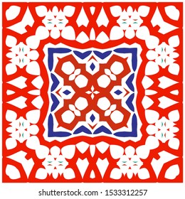 Antique mexican talavera ceramic. Hand drawn design. Vector seamless pattern concept. Red floral and abstract decor for scrapbooking, smartphone cases, T-shirts, bags or linens.