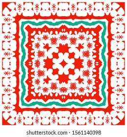Antique mexican talavera ceramic. Hand drawn design. Vector seamless pattern concept. Red floral and abstract decor for scrapbooking, smartphone cases, T-shirts, bags or linens.