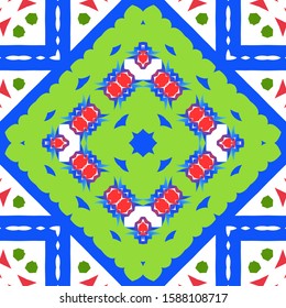 Antique mexican talavera ceramic. Hand drawn design. Vector seamless pattern concept. Red floral and abstract decor for scrapbooking, smartphone cases, T-shirts, bags or linens.