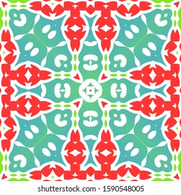 Antique mexican talavera ceramic. Hand drawn design. Vector seamless pattern concept. Red floral and abstract decor for scrapbooking, smartphone cases, T-shirts, bags or linens.