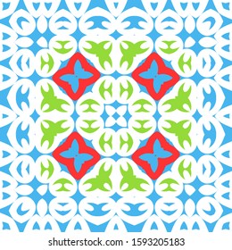 Antique mexican talavera ceramic. Hand drawn design. Vector seamless pattern concept. Red floral and abstract decor for scrapbooking, smartphone cases, T-shirts, bags or linens.