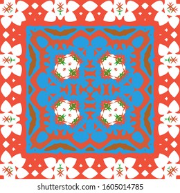 Antique mexican talavera ceramic. Hand drawn design. Vector seamless pattern concept. Red floral and abstract decor for scrapbooking, smartphone cases, T-shirts, bags or linens.