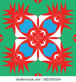 Antique mexican talavera ceramic. Hand drawn design. Vector seamless pattern concept. Red floral and abstract decor for scrapbooking, smartphone cases, T-shirts, bags or linens.