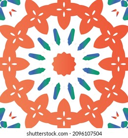 Antique mexican talavera ceramic. Hand drawn design. Vector seamless pattern collage. Red floral and abstract decor for scrapbooking, smartphone cases, T-shirts, bags or linens.