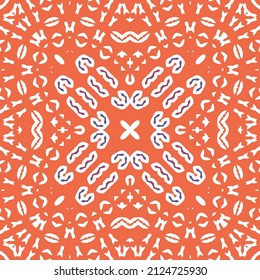 Antique mexican talavera ceramic. Hand drawn design. Vector seamless pattern collage. Red floral and abstract decor for scrapbooking, smartphone cases, T-shirts, bags or linens.