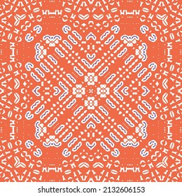 Antique mexican talavera ceramic. Hand drawn design. Vector seamless pattern collage. Red floral and abstract decor for scrapbooking, smartphone cases, T-shirts, bags or linens.