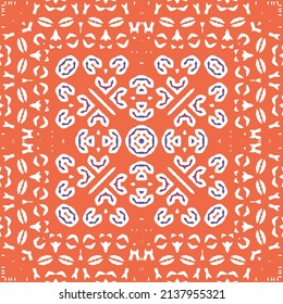 Antique mexican talavera ceramic. Hand drawn design. Vector seamless pattern collage. Red floral and abstract decor for scrapbooking, smartphone cases, T-shirts, bags or linens.