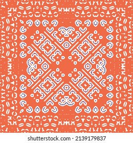 Cerámica de talavera mexicana antigua. Diseño dibujado a mano. Collage de patrones sin fisuras del vector. Decoración floral y abstracta roja para la reserva de recortes, estuches para smartphones, camisetas, bolsas o ropa de cama.