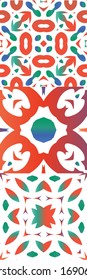 Antique mexican talavera ceramic. Kit of vector seamless patterns. Bathroom design. Red floral and abstract decor for scrapbooking, smartphone cases, T-shirts, bags or linens.
