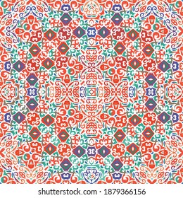 Antique mexican talavera ceramic. Kitchen design. Vector seamless pattern texture. Red floral and abstract decor for scrapbooking, smartphone cases, T-shirts, bags or linens.