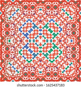 Antique mexican talavera ceramic. Minimal design. Kit of vector seamless patterns. Red floral and abstract decor for scrapbooking, smartphone cases, T-shirts, bags or linens.