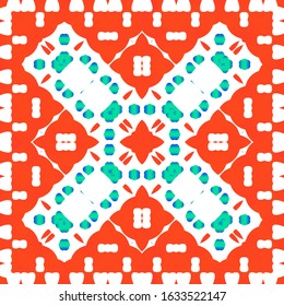 Antique mexican talavera ceramic. Minimal design. Vector seamless pattern watercolor. Red floral and abstract decor for scrapbooking, smartphone cases, T-shirts, bags or linens.