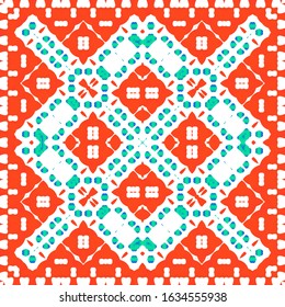 Antique mexican talavera ceramic. Minimal design. Vector seamless pattern watercolor. Red floral and abstract decor for scrapbooking, smartphone cases, T-shirts, bags or linens.