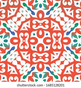 Antique mexican talavera ceramic. Minimal design. Vector seamless pattern flyer. Red floral and abstract decor for scrapbooking, smartphone cases, T-shirts, bags or linens.