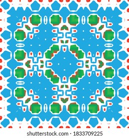 Antique mexican talavera ceramic. Minimal design. Vector seamless pattern watercolor. Red floral and abstract decor for scrapbooking, smartphone cases, T-shirts, bags or linens.