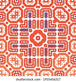Antique mexican talavera ceramic. Minimal design. Vector seamless pattern frame. Red floral and abstract decor for scrapbooking, smartphone cases, T-shirts, bags or linens.