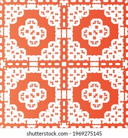 Antique mexican talavera ceramic. Minimal design. Vector seamless pattern frame. Red floral and abstract decor for scrapbooking, smartphone cases, T-shirts, bags or linens.