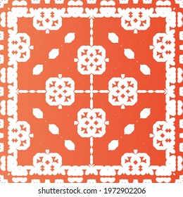 Antique mexican talavera ceramic. Minimal design. Vector seamless pattern frame. Red floral and abstract decor for scrapbooking, smartphone cases, T-shirts, bags or linens.