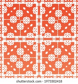 Antique mexican talavera ceramic. Minimal design. Vector seamless pattern frame. Red floral and abstract decor for scrapbooking, smartphone cases, T-shirts, bags or linens.