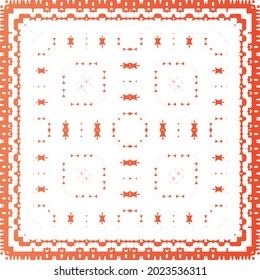 Antique mexican talavera ceramic. Minimal design. Vector seamless pattern frame. Red floral and abstract decor for scrapbooking, smartphone cases, T-shirts, bags or linens.