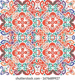 Antique mexican talavera ceramic. Modern design. Vector seamless pattern theme. Red floral and abstract decor for scrapbooking, smartphone cases, T-shirts, bags or linens.