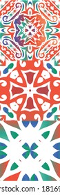 Antique mexican talavera ceramic. Original design. Kit of vector seamless patterns. Red floral and abstract decor for scrapbooking, smartphone cases, T-shirts, bags or linens.
