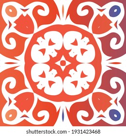 Antique mexican talavera ceramic. Original design. Vector seamless pattern template. Red floral and abstract decor for scrapbooking, smartphone cases, T-shirts, bags or linens.
