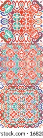 Antique mexican talavera ceramic. Set of vector seamless patterns. Original design. Red floral and abstract decor for scrapbooking, smartphone cases, T-shirts, bags or linens.