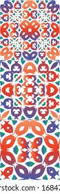 Antique mexican talavera ceramic. Set of vector seamless patterns. Stylish design. Red floral and abstract decor for scrapbooking, smartphone cases, T-shirts, bags or linens.