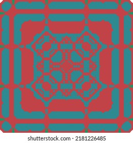 Antique mexican talavera ceramic. Universal design. Vector seamless pattern trellis. Red floral and abstract decor for scrapbooking, smartphone cases, T-shirts, bags or linens.