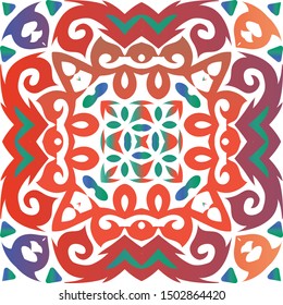 Antique mexican talavera ceramic. Vector seamless pattern elements. Kitchen design. Red floral and abstract decor for scrapbooking, smartphone cases, T-shirts, bags or linens.