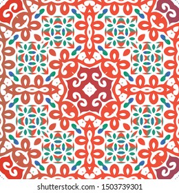 Antique mexican talavera ceramic. Vector seamless pattern elements. Kitchen design. Red floral and abstract decor for scrapbooking, smartphone cases, T-shirts, bags or linens.