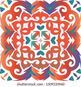 Antique mexican talavera ceramic. Vector seamless pattern trellis. Modern design. Red floral and abstract decor for scrapbooking, smartphone cases, T-shirts, bags or linens.