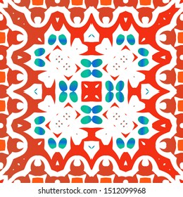 Antique mexican talavera ceramic. Vector seamless pattern concept. Graphic design. Red floral and abstract decor for scrapbooking, smartphone cases, T-shirts, bags or linens.
