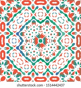 Antique mexican talavera ceramic. Vector seamless pattern template. Hand drawn design. Red floral and abstract decor for scrapbooking, smartphone cases, T-shirts, bags or linens.