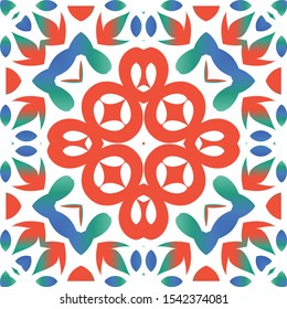 Antique mexican talavera ceramic. Vector seamless pattern illustration. Modern design. Red floral and abstract decor for scrapbooking, smartphone cases, T-shirts, bags or linens.