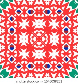 Antique mexican talavera ceramic. Vector seamless pattern illustration. Hand drawn design. Red floral and abstract decor for scrapbooking, smartphone cases, T-shirts, bags or linens.
